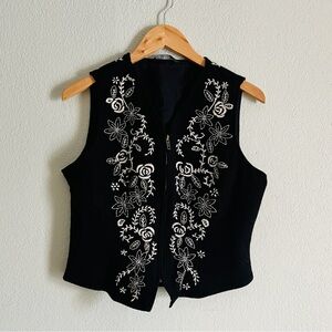 Vintage Laura Ashley Embroidered Black Floral Vest